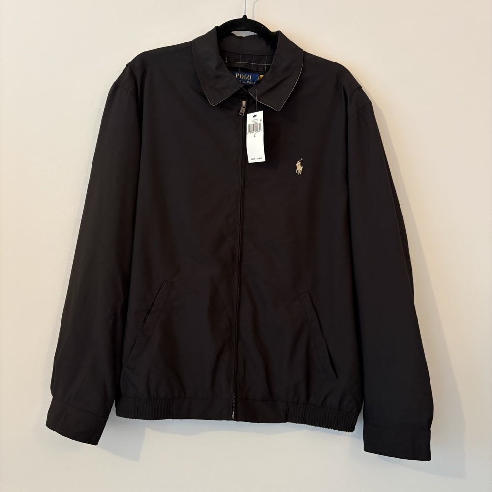 NWT Polo Ralph Lauren Harrington Bomber Jacket Black Size L Plaid Lined Full Zip